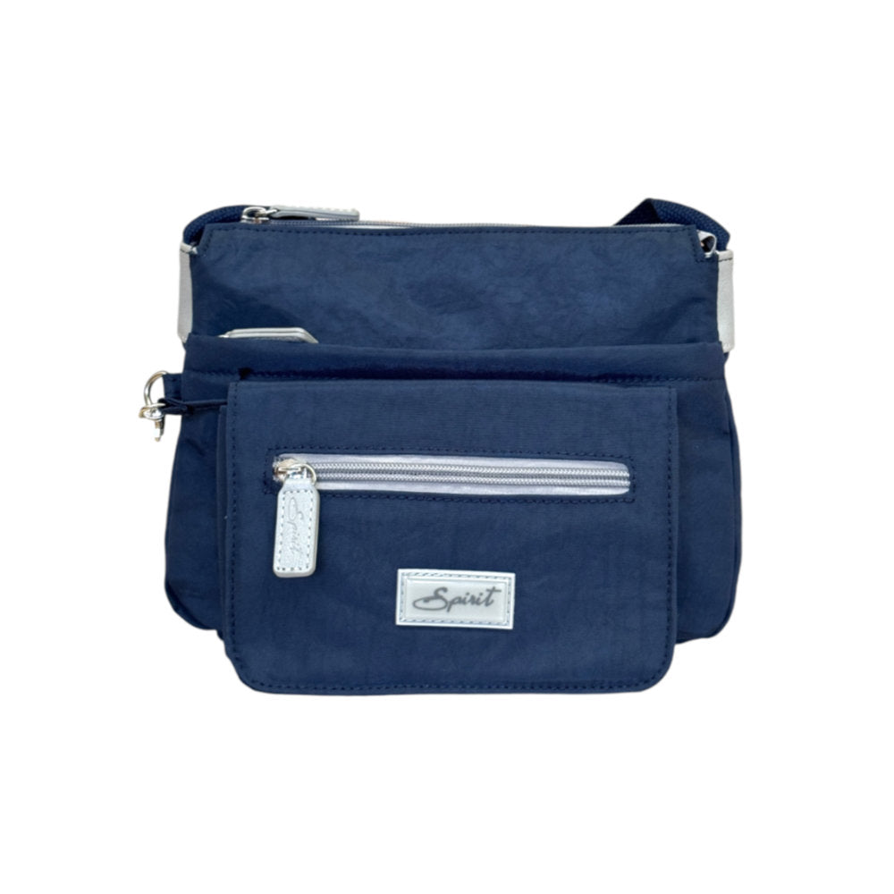 Nova Leathers 1651 Navy / Lt Grey Zip Top Flap Pocket X-Body
