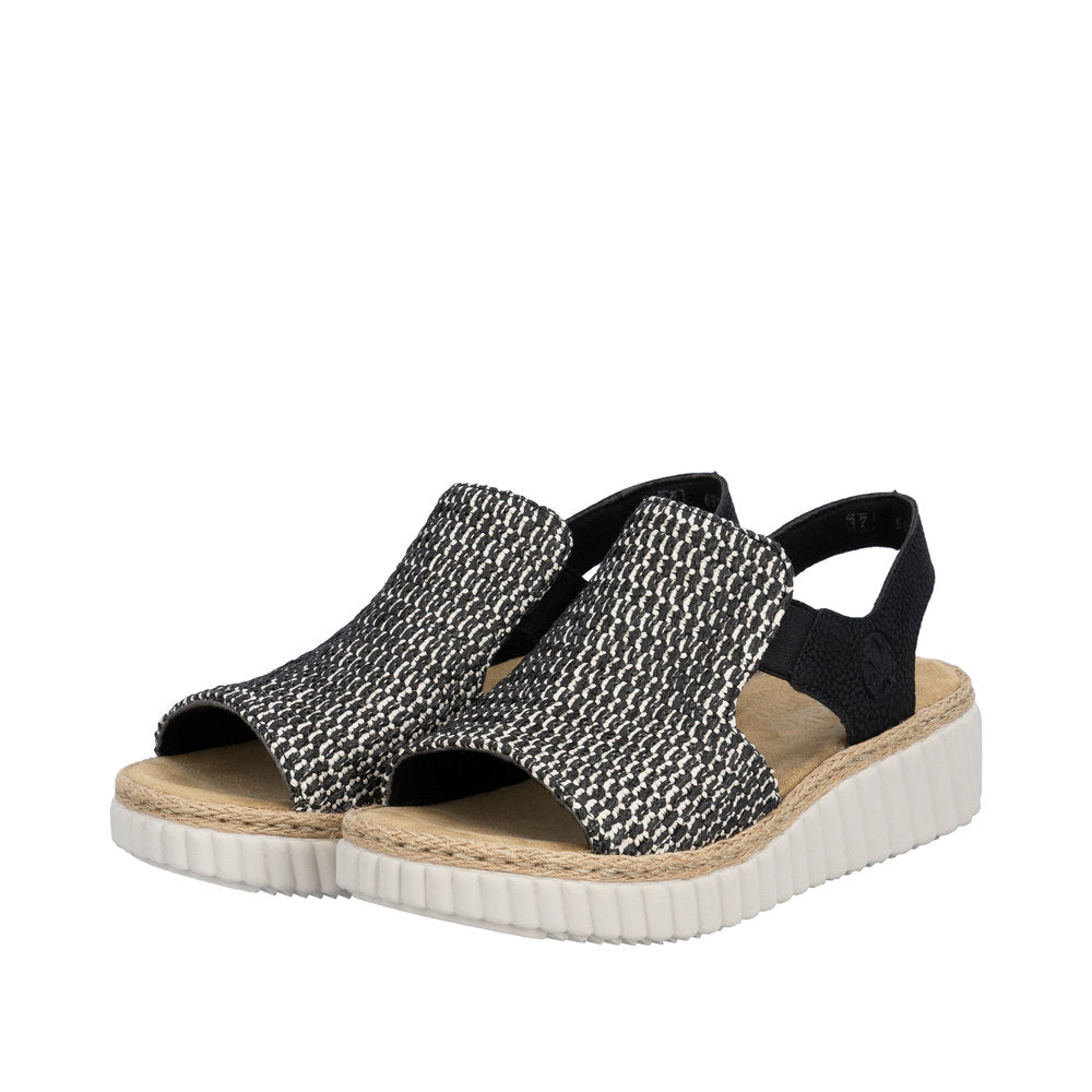 Rieker Rachel 69276-00 Black Wide Sandals