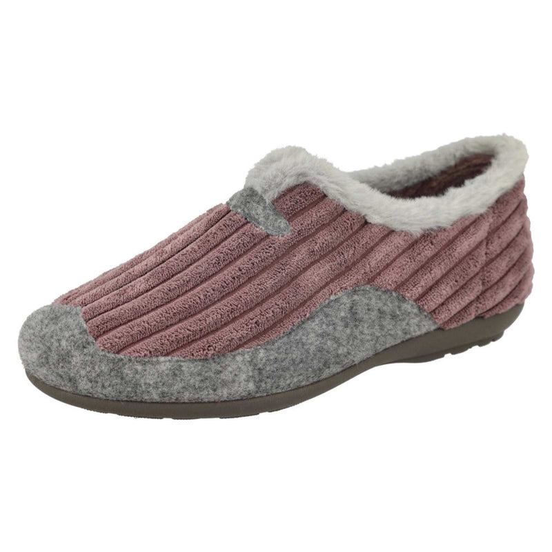 DB Shoes Snug Pink/Grey Textile Slippers 2V