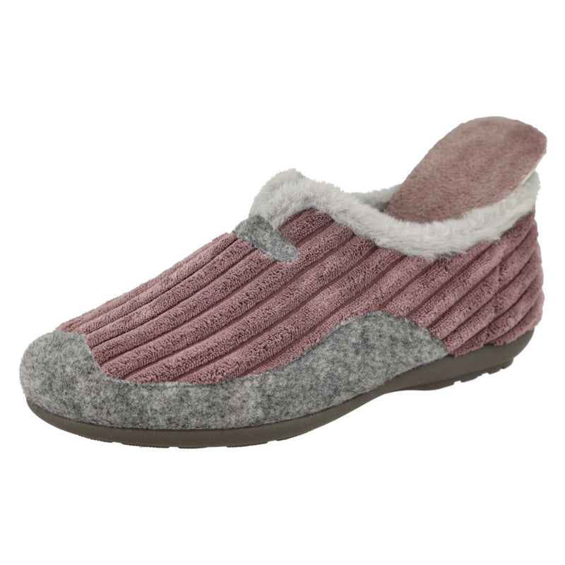DB Shoes Snug Pink/Grey Textile Slippers 2V