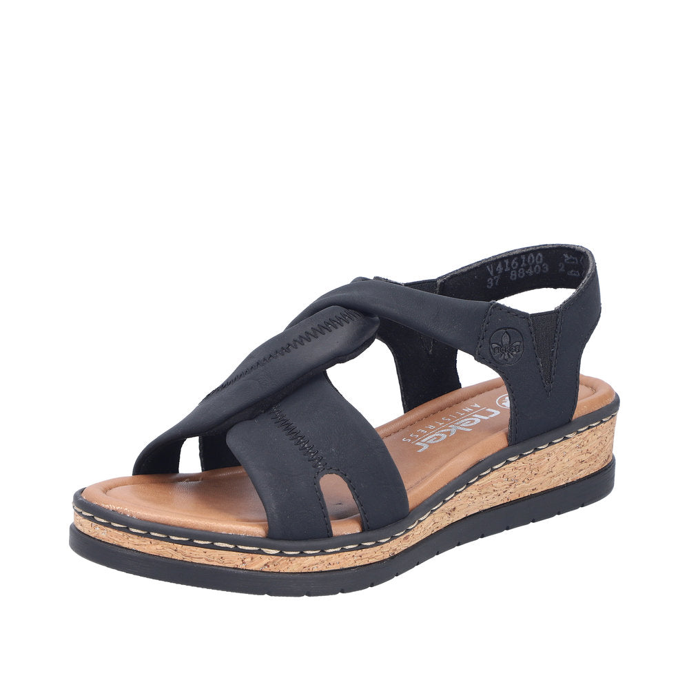 Rieker Lisa V4161-00 Black Wide Sandals