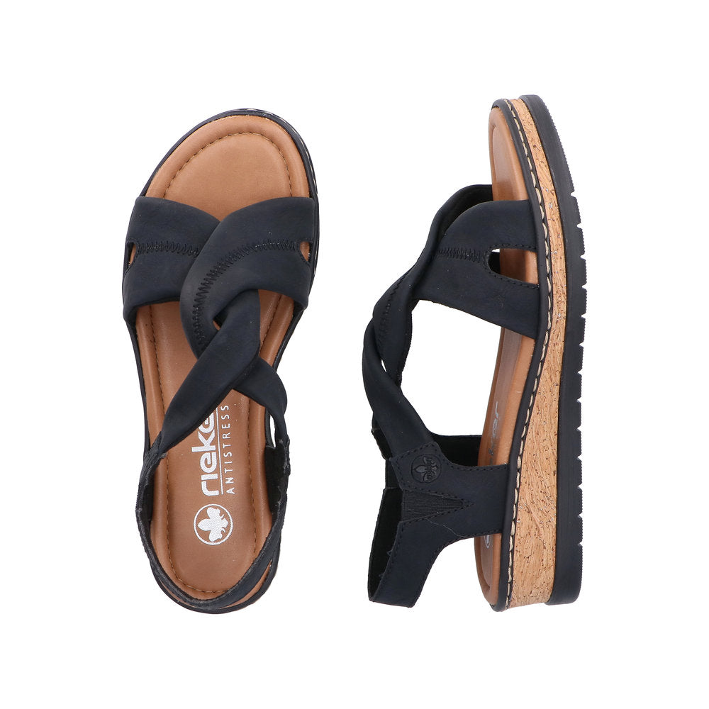 Rieker Lisa V4161-00 Black Wide Sandals