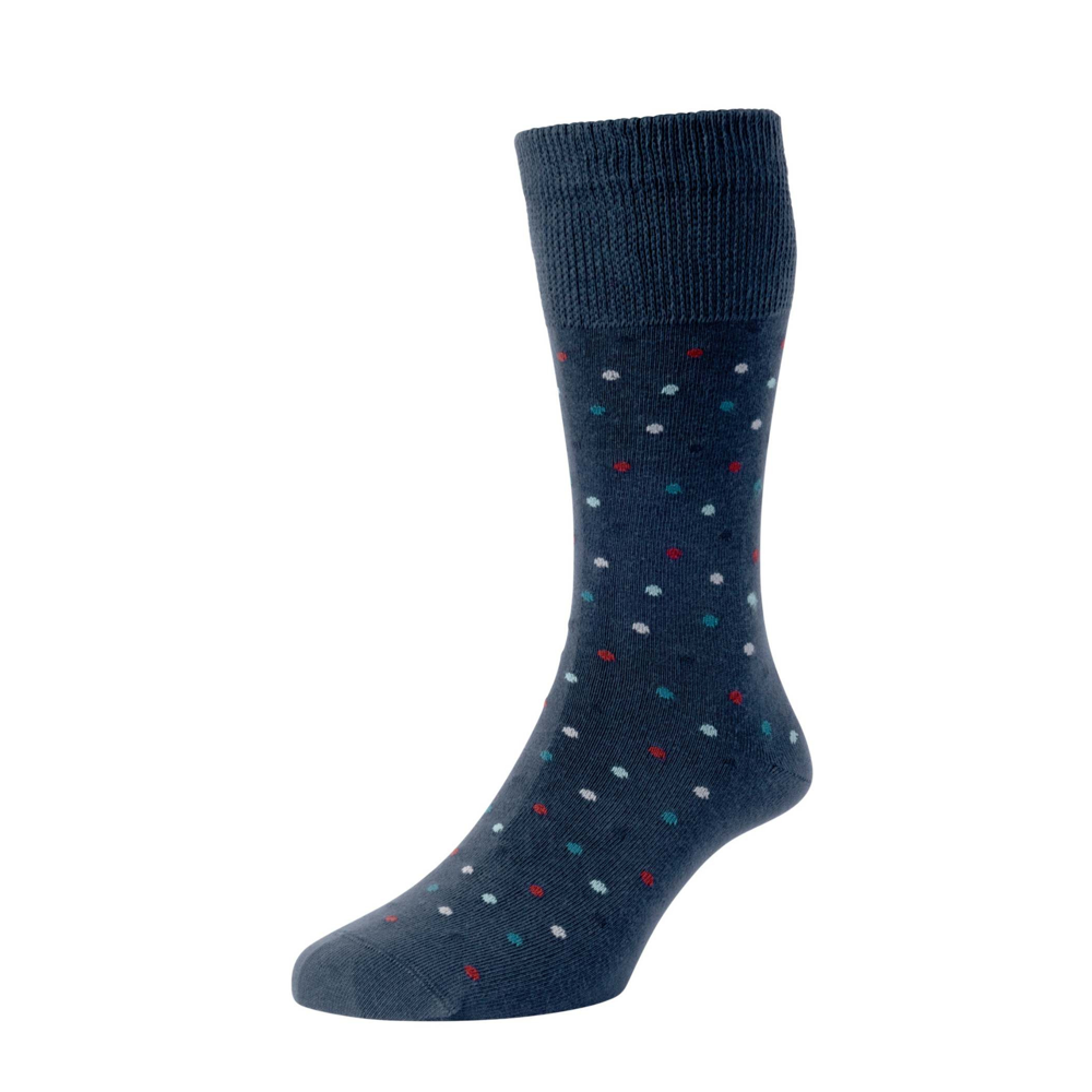 HJ Hall HJ649 Mini Spot Comfort Top Blue Socks,6-11